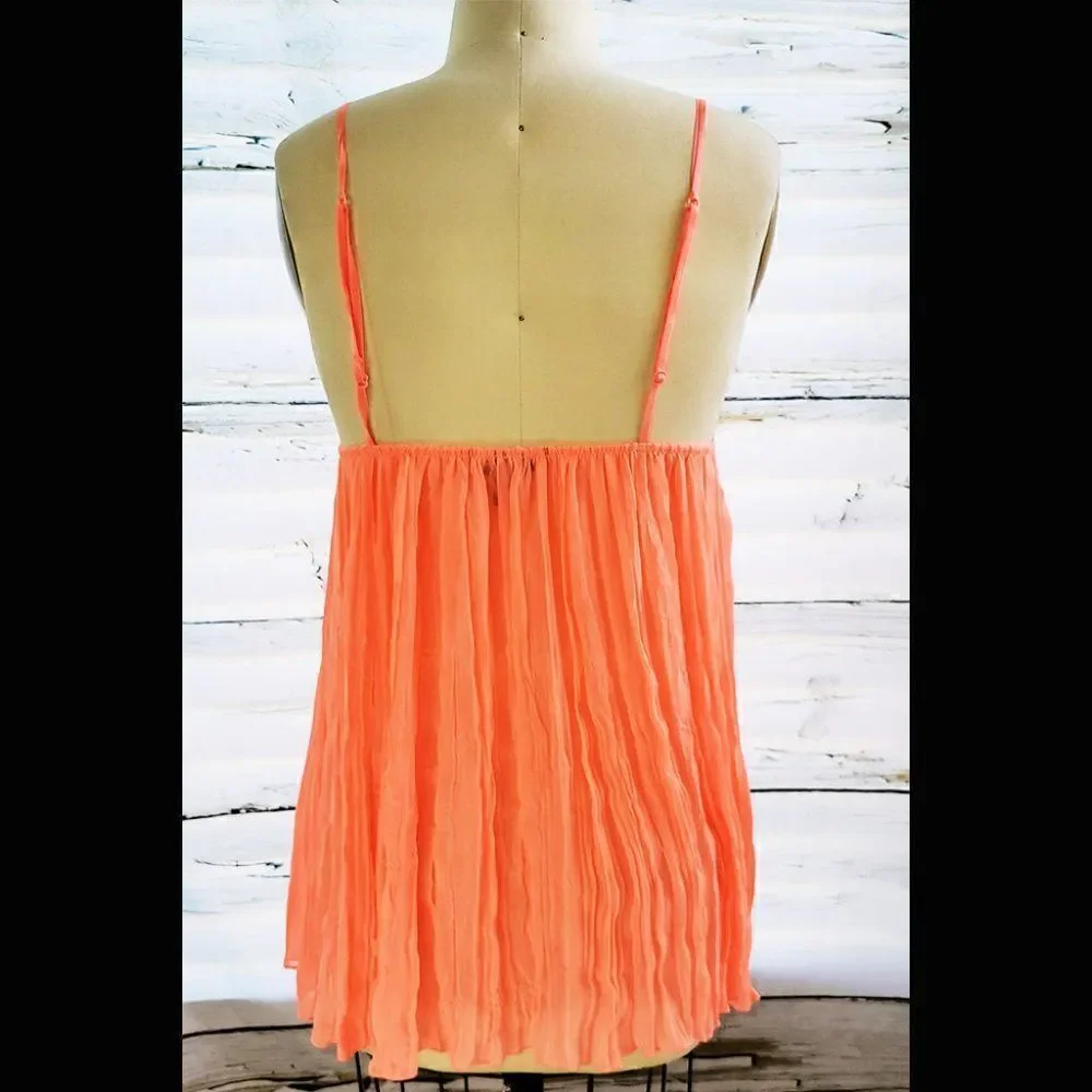 Victoria Secrets orange chiffon pleated skirt babydoll bow lingerie nightie